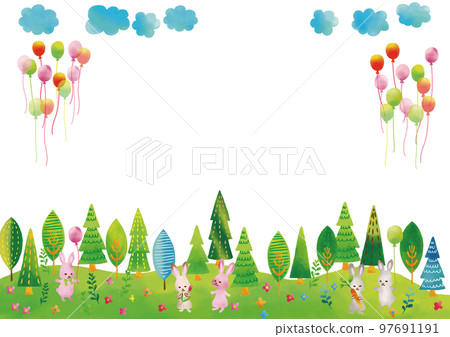Scandinavian style rabbits and cute trees and hills frame 2 97691191