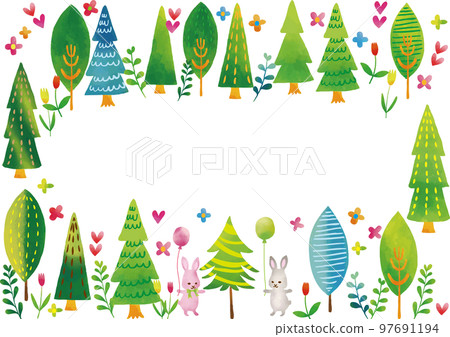 Scandinavian style cute trees and rabbit frame 97691194