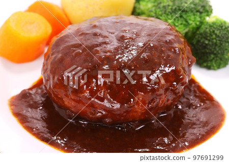 Genkotsu 漢堡牛排圓和大 Demiglace 醬西蘭花土豆胡蘿蔔 97691299