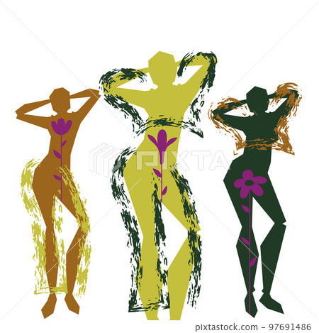 Vector women in brush and lines style . Editable illustration 97691486
