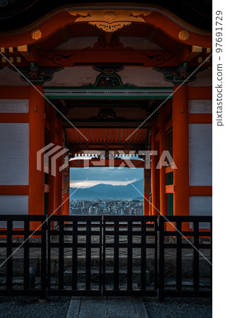 japanese pagoda stand against in autumn season japanese pagoda stand against in autumn season 97691729