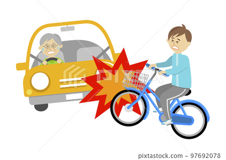 Illustration image of a child riding a bicycle and getting into a car and a traffic accident 97692078