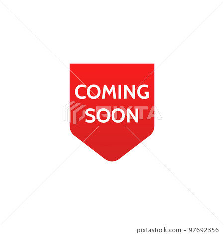 Coming soon promo labels. Red ribbons. Vector bage and banners Coming soon promo labels. Red ribbons. Vector bage and banners 97692356