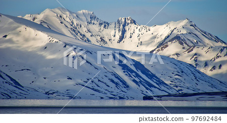 Snowcapped Mountains, Oscar II Land, Arctic, Norway 97692484