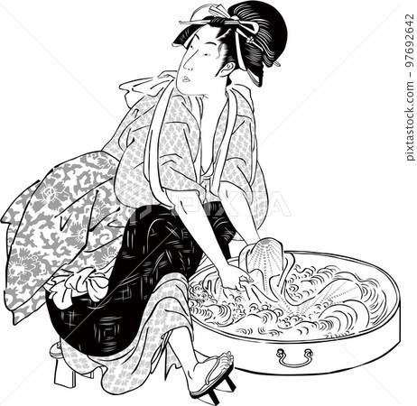 Ukiyo-e Woman doing laundry Part 5 97692642