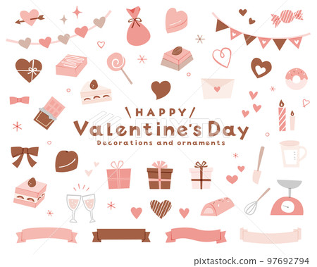 Valentine's Day hand-drawn decorative illustration set icon ribbon decoration chocolate cake sweets 97692794