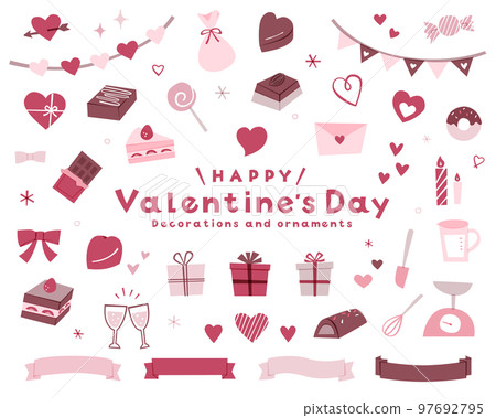 Valentine's Day hand-drawn decorative illustration set icon ribbon decoration chocolate cake sweets 97692795