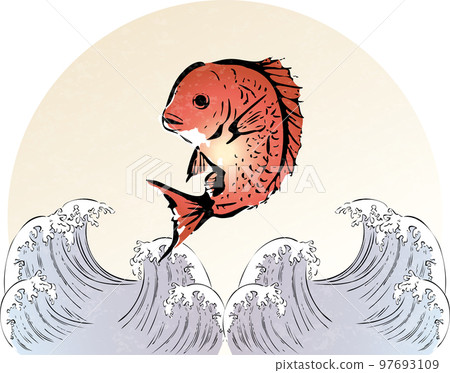 鯛魚,海,sumi-e,浮世繪,手繪,日式,插畫素材 97693109