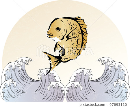鯛魚,海,sumi-e,浮世繪,手繪,日式,插畫素材 97693110