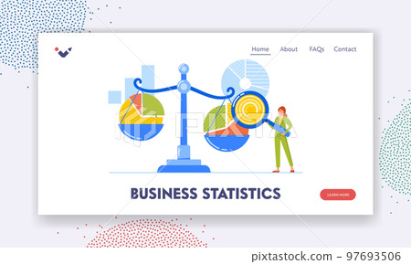 Business Statistics Landing Page Template. Tiny Character Analyzing Circular Chart on Huge Scales, Benchmarking Business Statistics Landing Page Template. Tiny Character Analyzing Circular Chart on Huge Scales, Benchmarking 97693506
