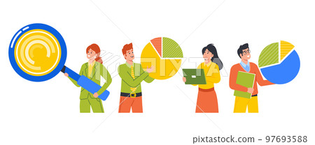 Business Characters With Tablet Pc, Magnifier, Folder And Circular Charts Diagrams Develop Ideas For Growth And Progress Business Characters With Tablet Pc, Magnifier, Folder And Circular Charts Diagrams Develop Ideas For Growth And Progress 97693588