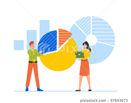 Tiny Business Male And Female Characters With Tablets Analyzing Huge Charts And Diagram Cartoon Vector Illustration 97693673