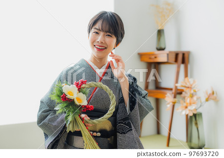 Homongi 與黑色 shibori Shimekazari 97693720