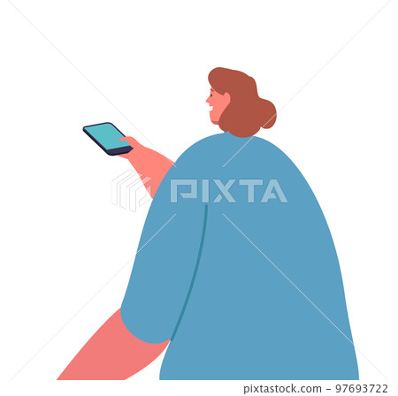 Journalist Or Reporter Female Character With Smartphone Rear View. Woman Interviewing, Live News, Visit Press Conference Journalist Or Reporter Female Character With Smartphone Rear View. Woman Interviewing, Live News, Visit Press Conference 97693722