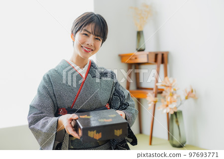 A Japanese-style room with a black tie-dye A Japanese-style room with a black tie-dye 97693771