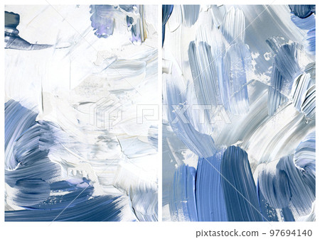 Acrylic abstract background of blue, very peri and white textures. Hand painted pastel illustration isolated on white background. For design, print, fabric or background. 97694140