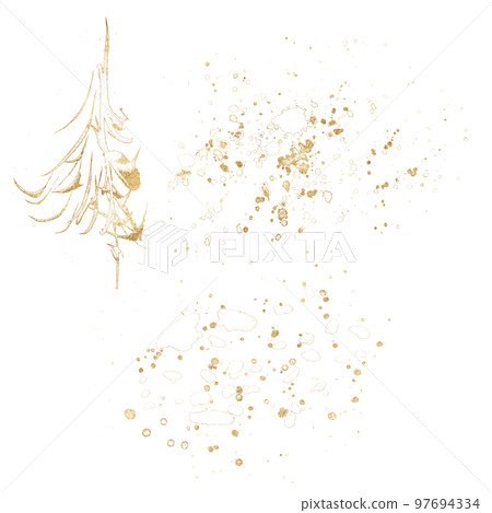 Watercolor Christmas abstract set of gold textures and branch. Hand painted holiday illustration isolated on white background. For design, print, fabric or background. Watercolor Christmas abstract set of gold textures and branch. Hand painted holiday illustration isolated on white background. For design, print, fabric or background. 97694334