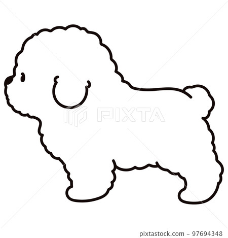 Simple and cute sideways Bichon Frize illustration with main lines 97694348