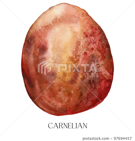 Watercolor abstract carnelian stone. Hand painted jewel stone isolated on white background. Minimalistic illustration for design, print, fabric or background. Watercolor abstract carnelian stone. Hand painted jewel stone isolated on white background. Minimalistic illustration for design, print, fabric or background. 97694457