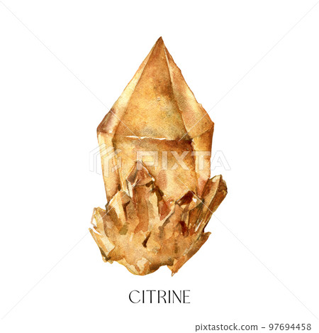 Watercolor abstract citrine stones. Hand painted jewel stone isolated on white background. Minimalistic illustration for design, print, fabric or background. 97694458