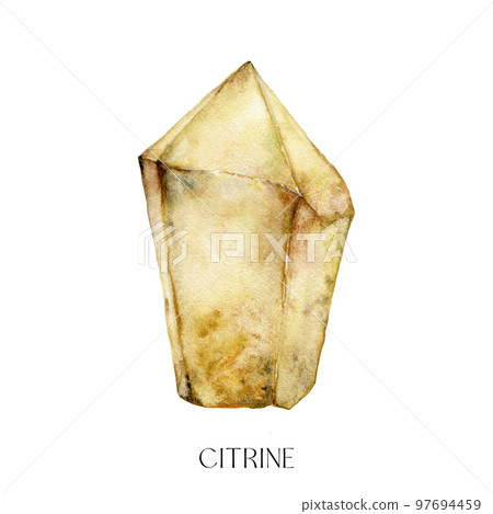 Watercolor abstract citrine stone. Hand painted jewel stone isolated on white background. Minimalistic illustration for design, print, fabric or background. Watercolor abstract citrine stone. Hand painted jewel stone isolated on white background. Minimalistic illustration for design, print, fabric or background. 97694459
