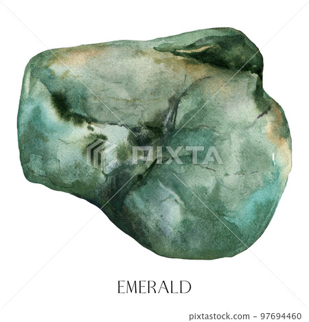 Watercolor abstract emerald stone. Hand painted jewel stone isolated on white background. Minimalistic illustration for design, print, fabric or background. Watercolor abstract emerald stone. Hand painted jewel stone isolated on white background. Minimalistic illustration for design, print, fabric or background. 97694460