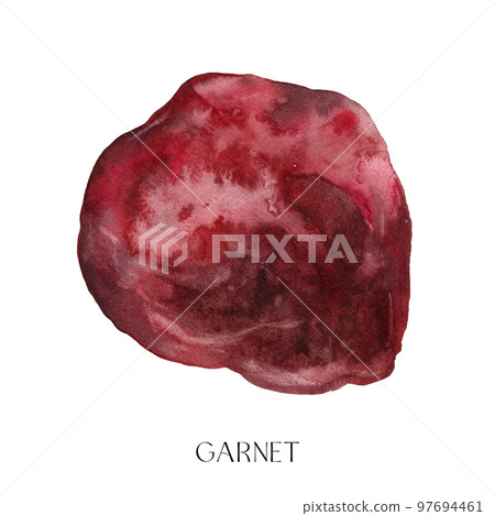 Watercolor abstract garnet stone. Hand painted jewel stone isolated on white background. Minimalistic illustration for design, print, fabric or background. Watercolor abstract garnet stone. Hand painted jewel stone isolated on white background. Minimalistic illustration for design, print, fabric or background. 97694461