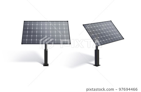 Blank black solar panel mockup stand, front and side view Blank black solar panel mockup stand, front and side view 97694466
