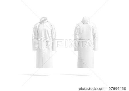 Blank white protective raincoat mockup, front and back view 97694468