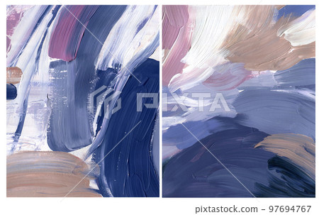 Acrylic abstract background of very peri, blue, pink and white spots. Hand painted pastel illustration isolated on white background. For design, print, fabric or background. 97694767