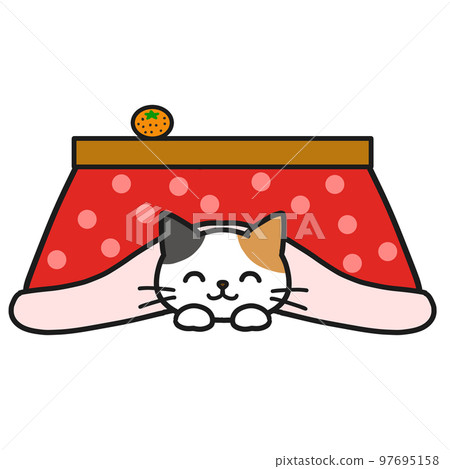 A calico cat that warms up with a kotatsu - Stock Illustration ...