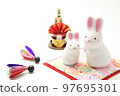 Year of the Rabbit New Year's card material parent and child horizontal white background 97695301