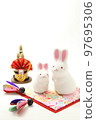 Year of the Rabbit New Year's card material parent and child vertical white background 97695306
