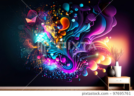 fantastic design creative interior with a portal on the wall leading to another dimension 97695761