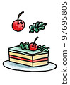 Cute cherry cake icon in flat style isolated on white background. Vector illustration 97695805