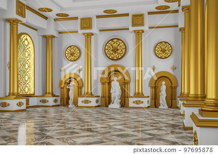 The ballroom and restaurant in classic style. 3D render The ballroom and restaurant in classic style. 3D render 97695878