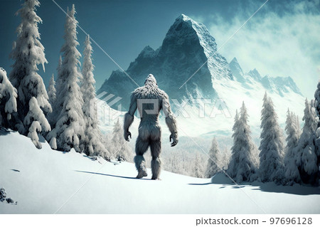 big yeti in beautiful snowy landscape, created with generative ai