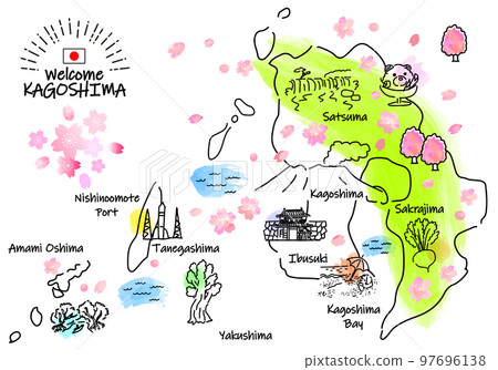 春季鹿兒島縣旅遊景點簡筆劃插圖圖 97696138
