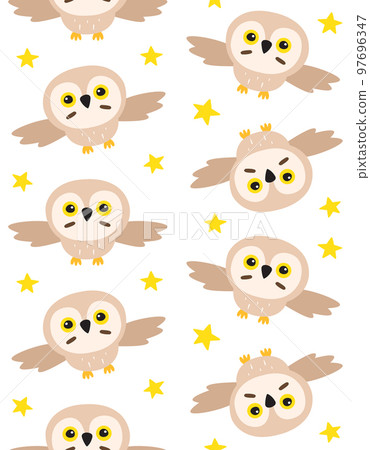 Vector seamless pattern of flat cartoon flying owl Vector seamless pattern of flat cartoon flying owl 97696347