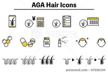 AGA（頭髮稀疏治療）治療圖像圖標集，AGA 圖像 97696394
