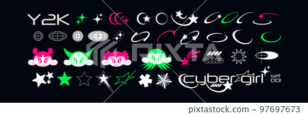 Futuristic Y2K shapes, cyber girl characters, abstract design elements. Constructor of trendy geometric postmodern figures. Vector illustration of brutalist contemporary stars. Primitive elements Futuristic Y2K shapes, cyber girl characters, abstract design elements. Constructor of trendy geometric postmodern figures. Vector illustration of brutalist contemporary stars. Primitive elements 97697673