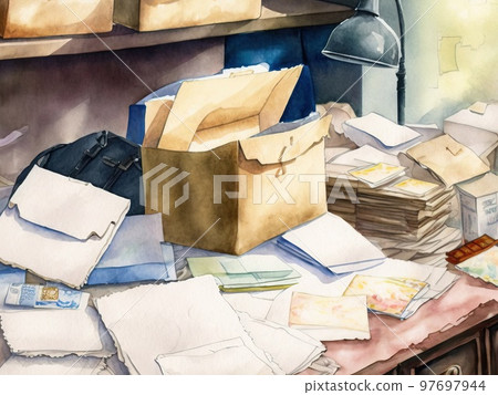 辦公桌上堆滿了文件 97697944