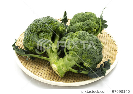 放在白色背景托盤上的西蘭花 97698340