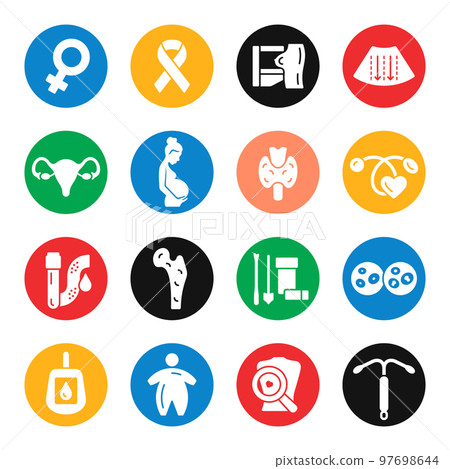 Women health vector icon set. Medical icons made in modern trendy colours. 97698644