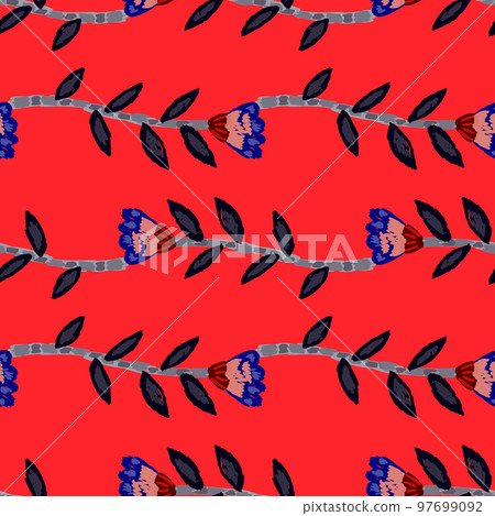 Decorative floral wallpaper. Folk flower seamless pattern in naive art style. 97699092