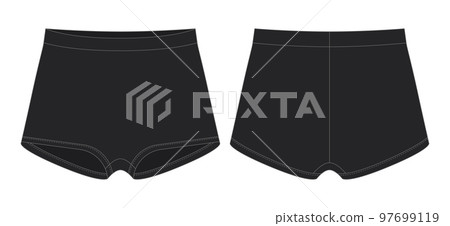 Blank girls knickers technical sketch. Black color. Lady lingerie. Female white underpants. 97699119