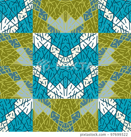 Vintage ethnic line ornament. Hand drawn tribal geometric tile. Random lines mosaic seamless pattern. Vintage ethnic line ornament. Hand drawn tribal geometric tile. Random lines mosaic seamless pattern. 97699322