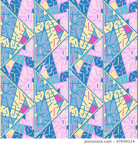 Hand drawn tribal geometric tile. Vintage ethnic line ornament. Random lines mosaic seamless pattern. 97699324
