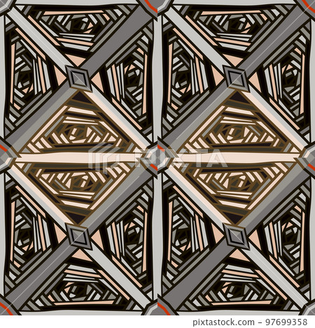 Handmade geometric ethnic mosaic seamless pattern. Abstract tribal tile ornament. 97699358