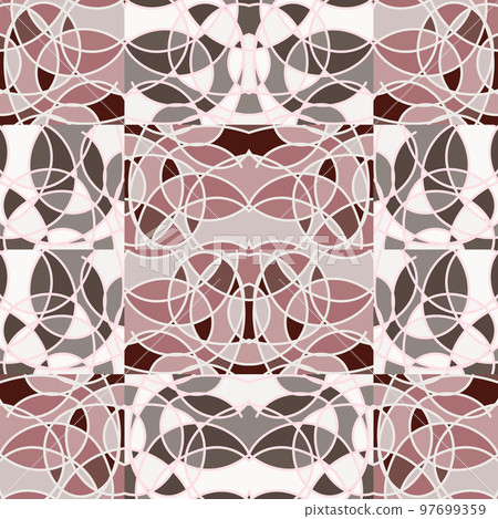 Decorative stained glass mosaic tile ornament. Circle kaleidoscope seamless pattern. 97699359
